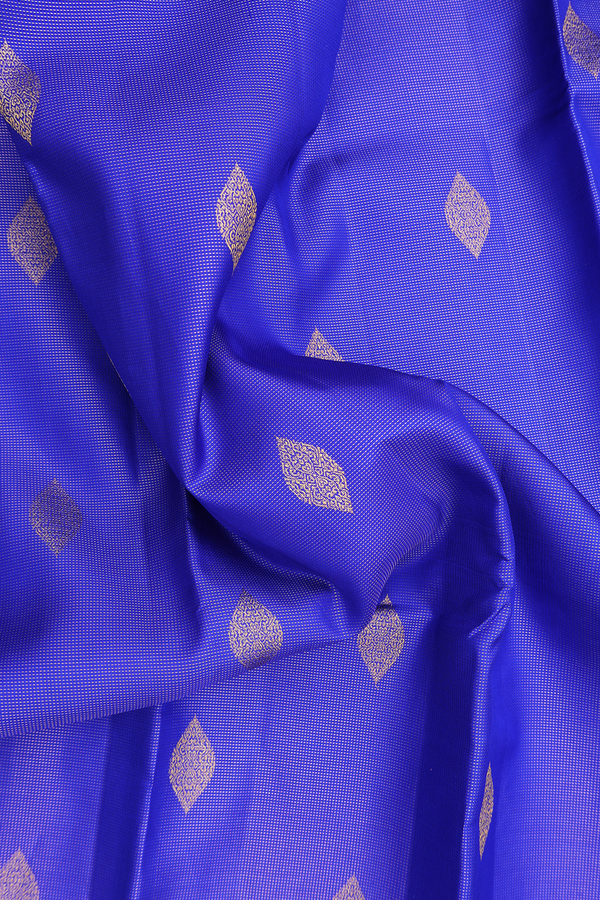 Kanchipuram Silk Saree Royal Blue With Stripes Along Buttas
