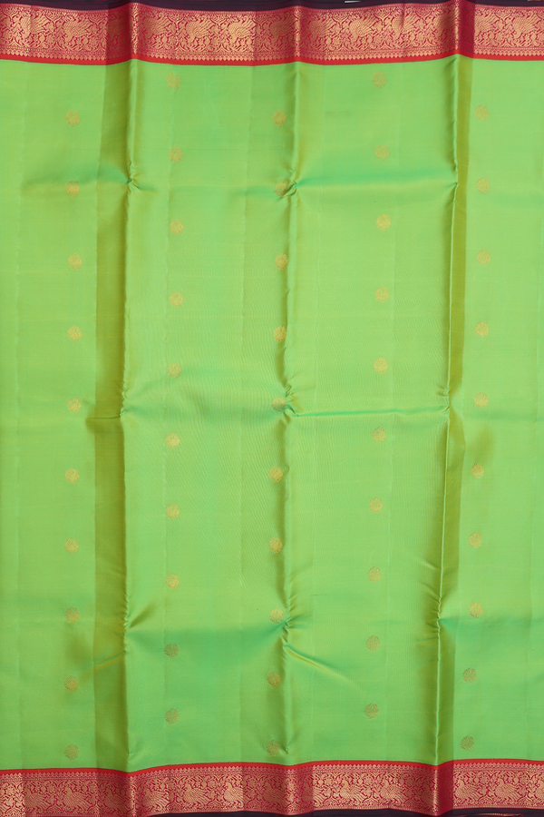 Kanchipuram Silk Saree In Lime Green With Peacock Buttas