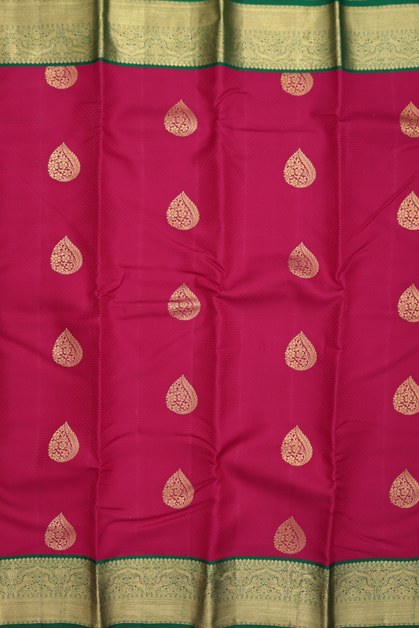 Kanchipuram Silk Saree In Hibiscus Red With Jacquard Pattern