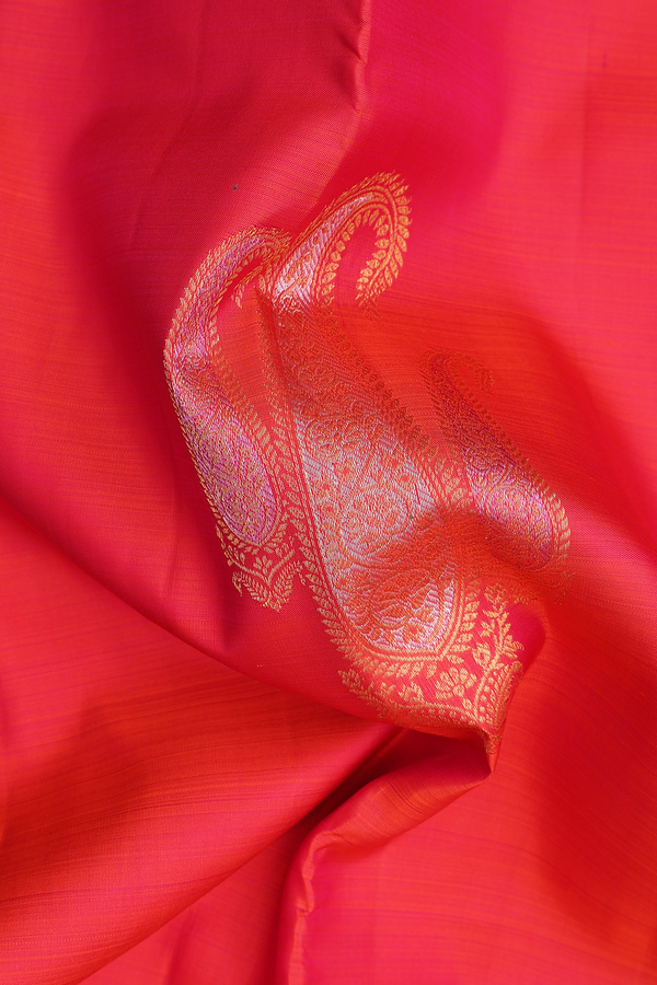 Kanchipuram Silk Saree In Reddish Pink  With Paisley Motifs