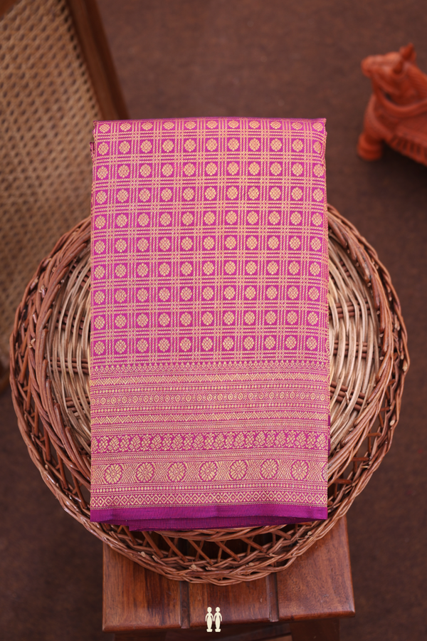 Kanchipuram Silk Saree In Plum Purple With Checks Design
