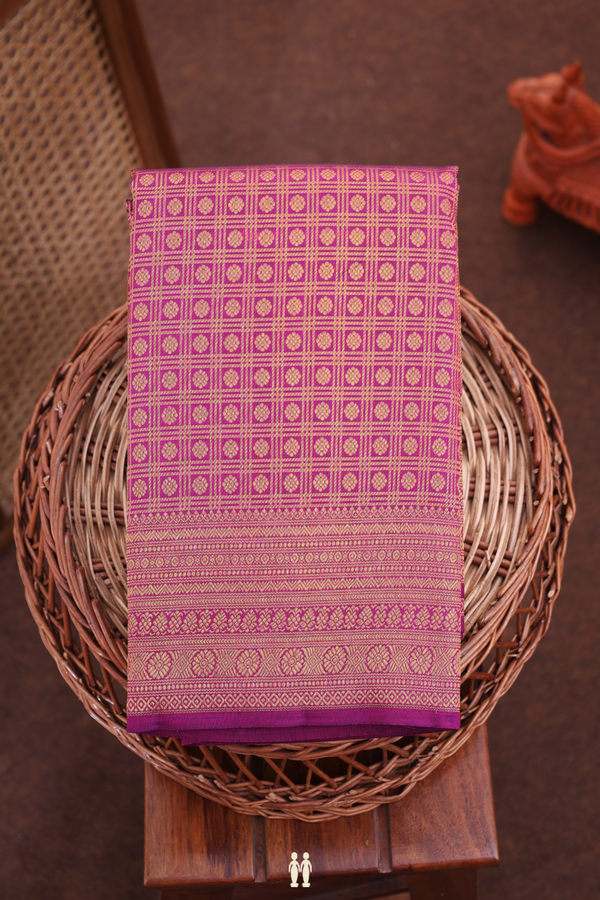 Kanchipuram Silk Saree In Plum Purple With Checks Design