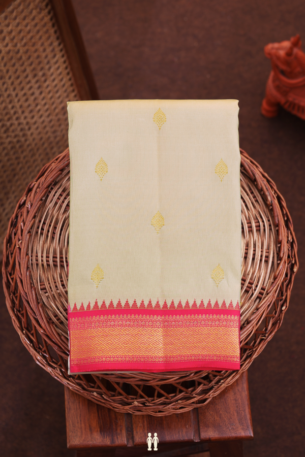 Kanchipuram Silk Saree In Pastel Brown With Zari Buttas