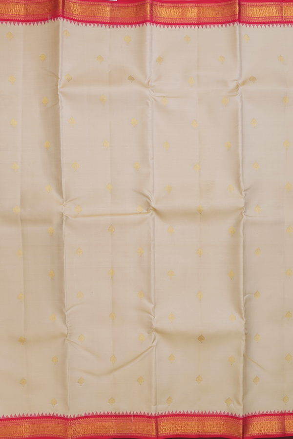 Kanchipuram Silk Saree In Pastel Brown With Zari Buttas