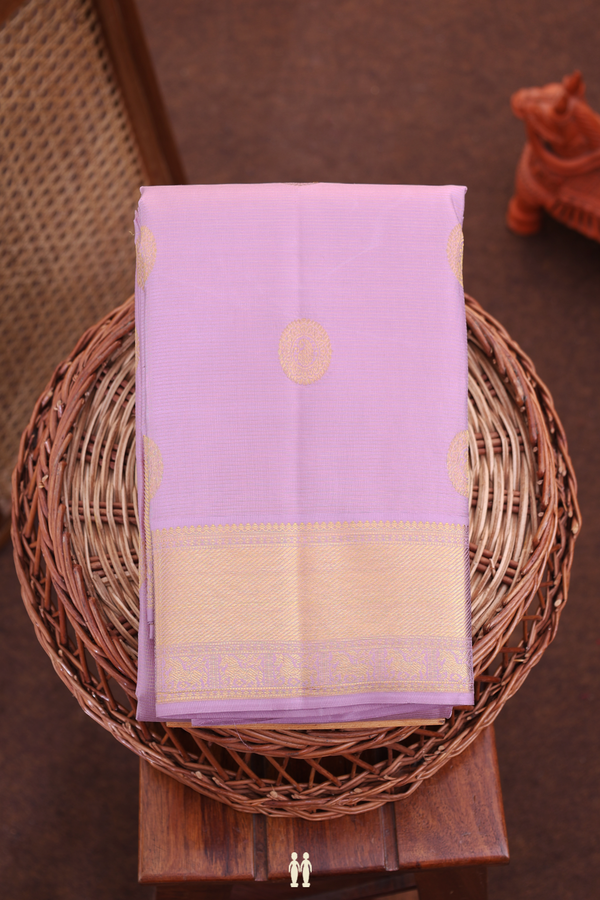 Kanchipuram Silk Saree Dusty Lavender Along Stripes With Buttas