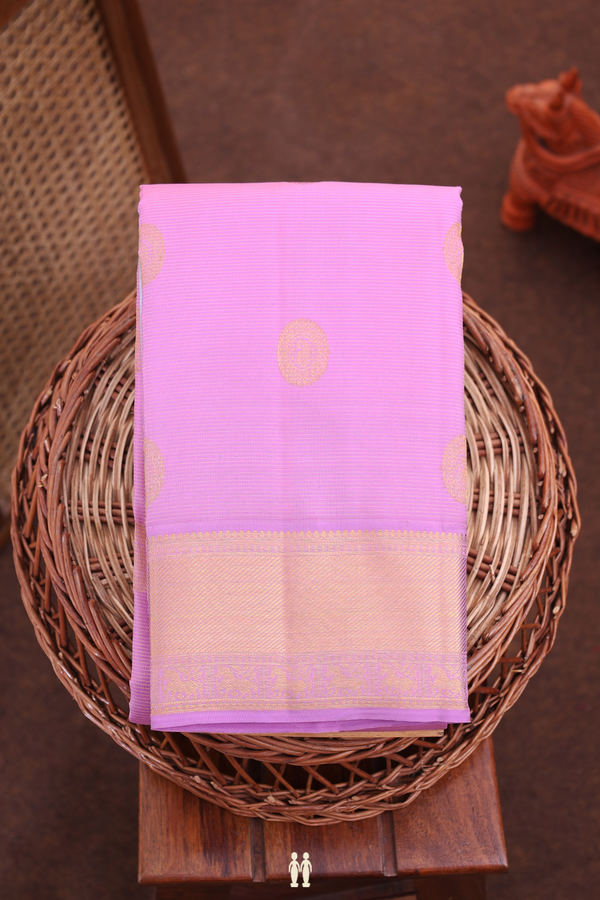 Kanchipuram Silk Saree In Pink Along Stripes With Buttas