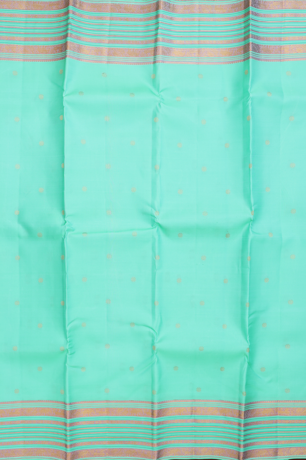 Kanchipuram Silk Saree In Pastel Sea Green With Floral Buttis
