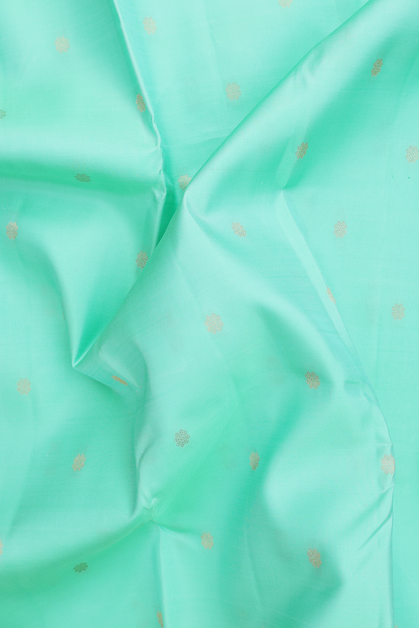 Kanchipuram Silk Saree In Pastel Sea Green With Floral Buttis