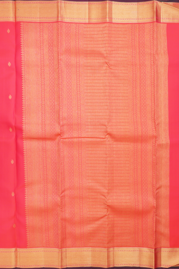 Kanchipuram Silk Saree In Coral Pink With Paisley Buttis