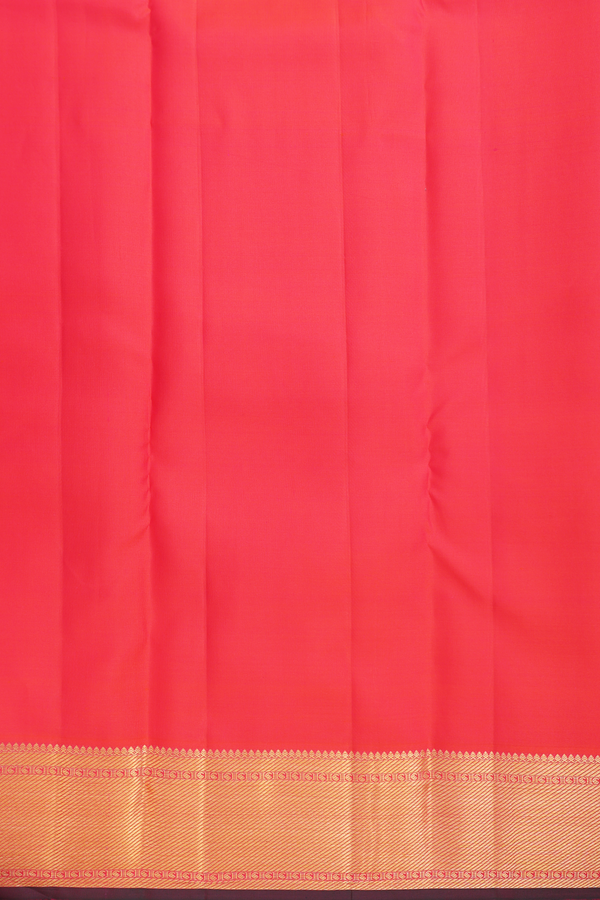 Kanchipuram Silk Saree In Coral Pink With Paisley Buttis