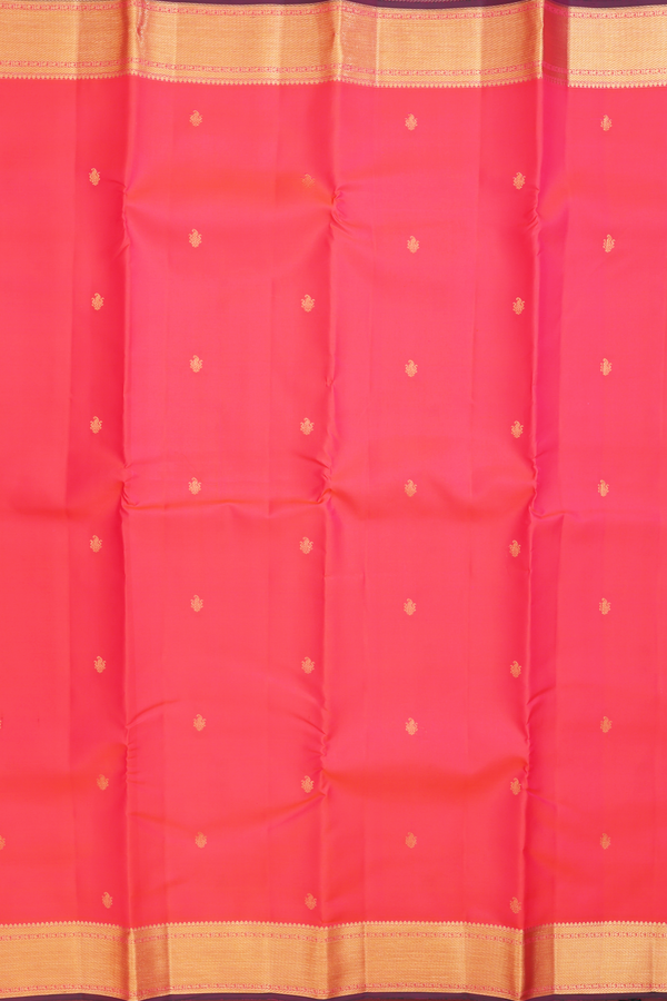 Kanchipuram Silk Saree In Coral Pink With Paisley Buttis