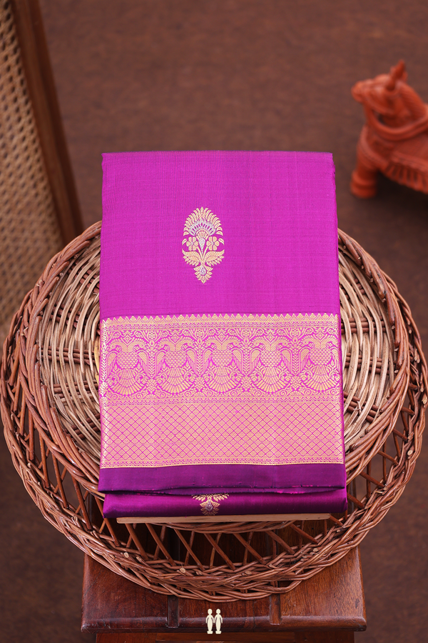 Kanchipuram Silk Saree In Purple With Floral Buttas