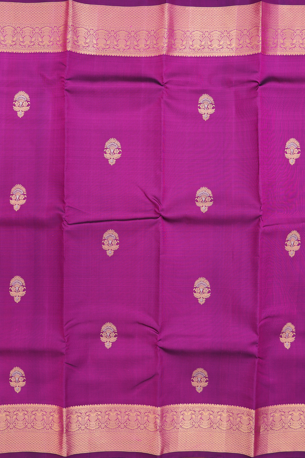 Kanchipuram Silk Saree In Purple With Floral Buttas