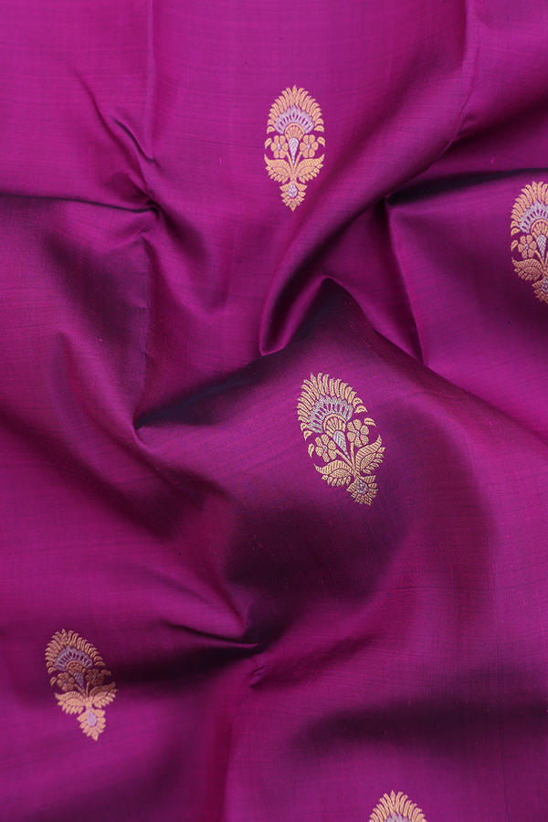 Kanchipuram Silk Saree In Purple With Floral Buttas