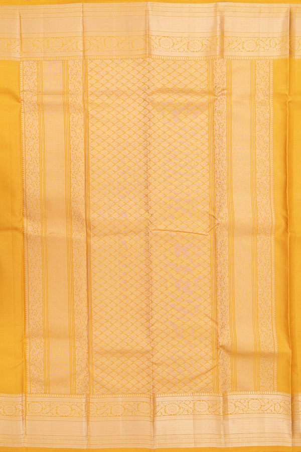 Kanchipuram Silk Saree In Mustard Yellow With Tree Buttas
