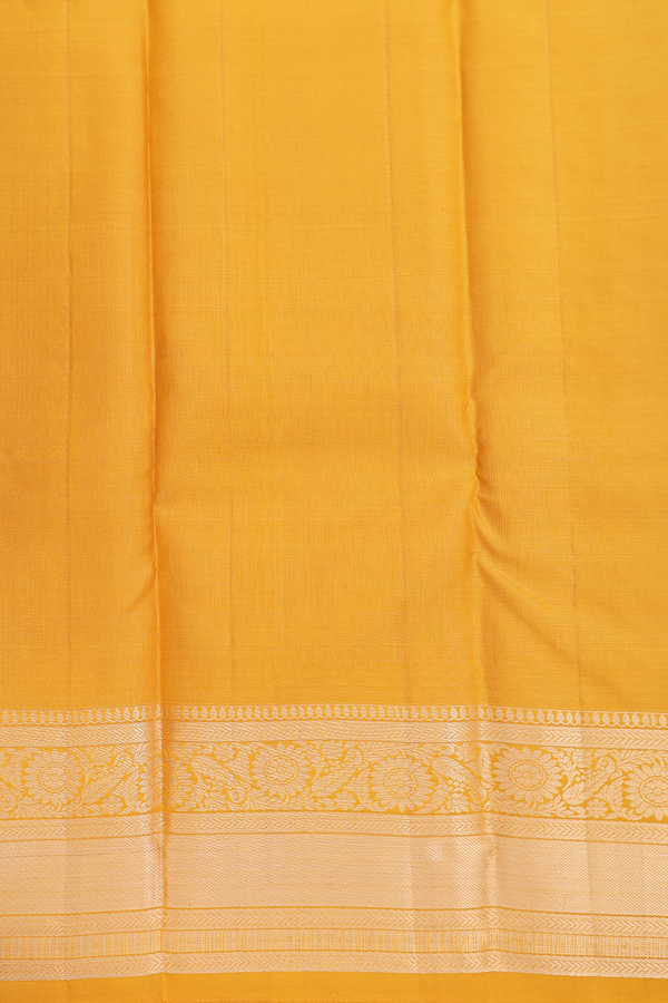 Kanchipuram Silk Saree In Mustard Yellow With Tree Buttas