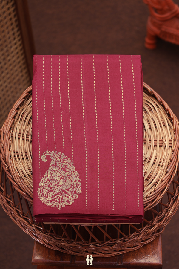 Kanchipuram Silk Saree In Red With Stripes Design