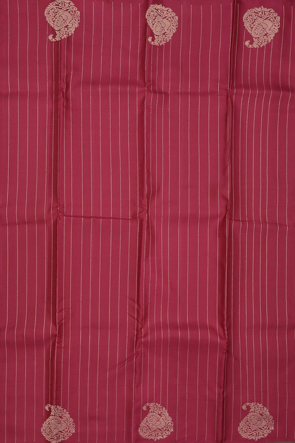 Kanchipuram Silk Saree In Red With Stripes Design