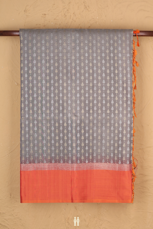 Soft Silk Saree In Brownish Grey With Stripes Design