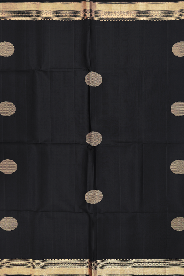 Soft Silk Saree In Black With Zari Buttas