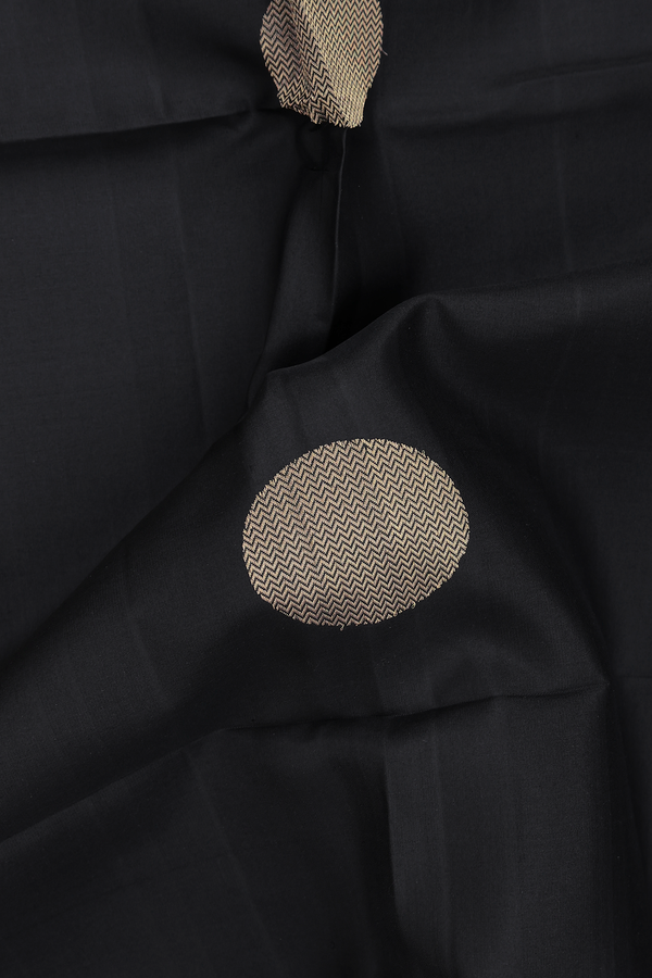 Soft Silk Saree In Black With Zari Buttas