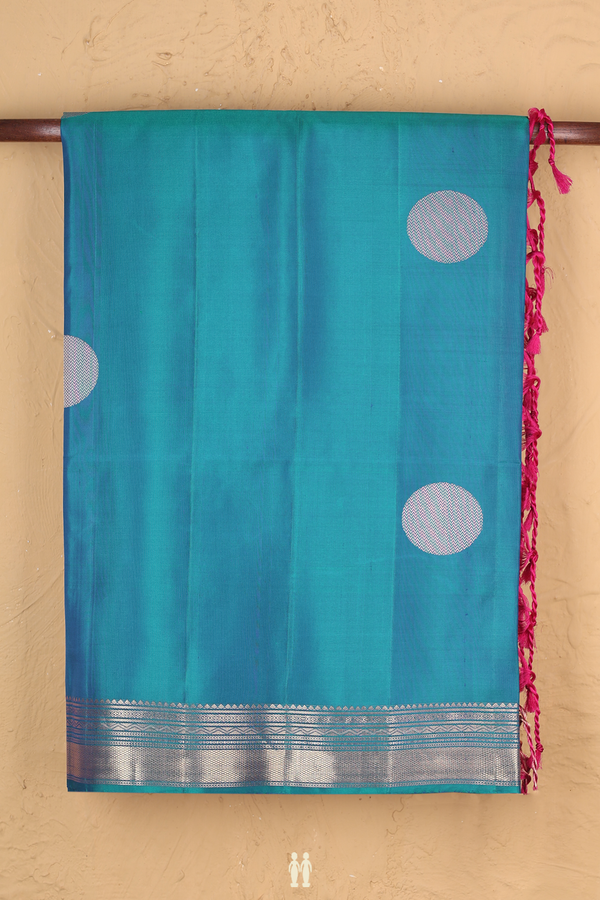Soft Silk Saree in Cerulean Blue With Zari Buttas