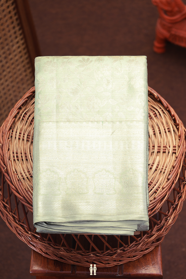 Kanchipuram Silk Saree Pastel Sage Green With Brocade Design