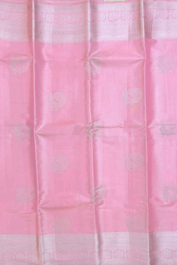 Kanchipuram Silk Saree In Pink Tissue With Peacock Motifs