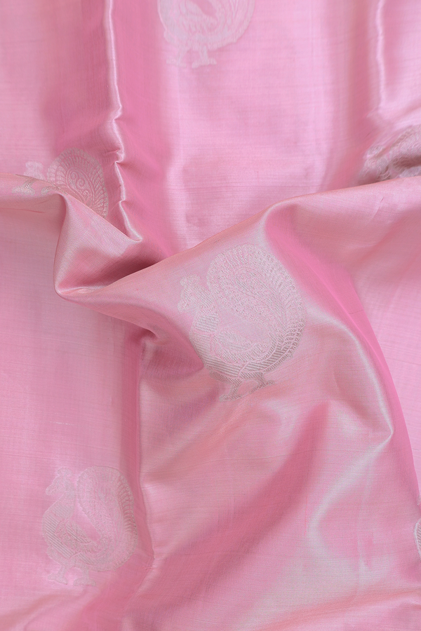 Kanchipuram Silk Saree In Pink Tissue With Peacock Motifs