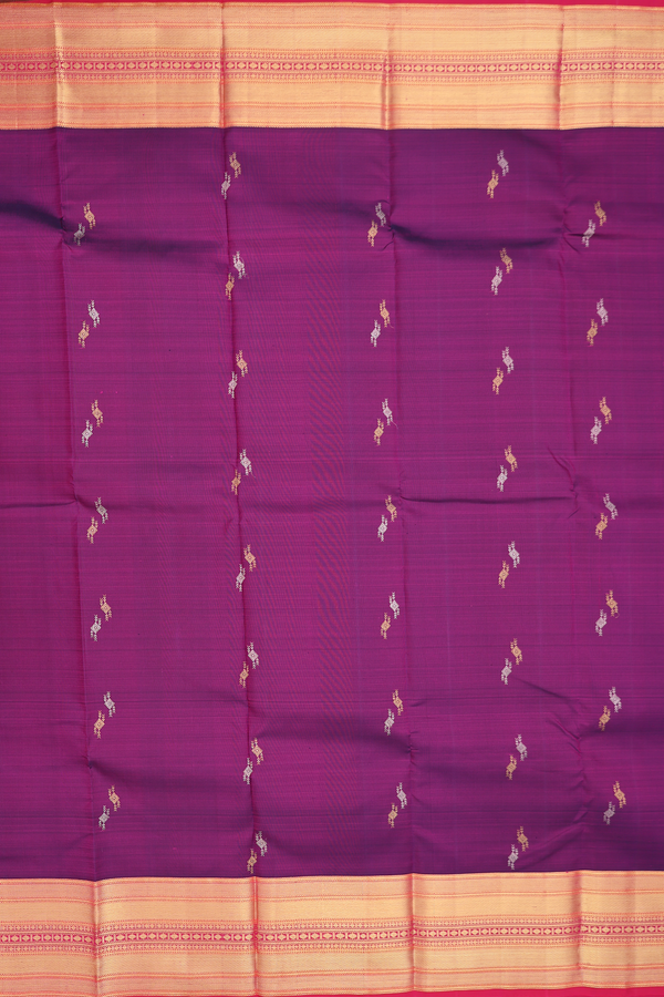 Kanchipuram Silk Saree In Purple With Zari Buttas