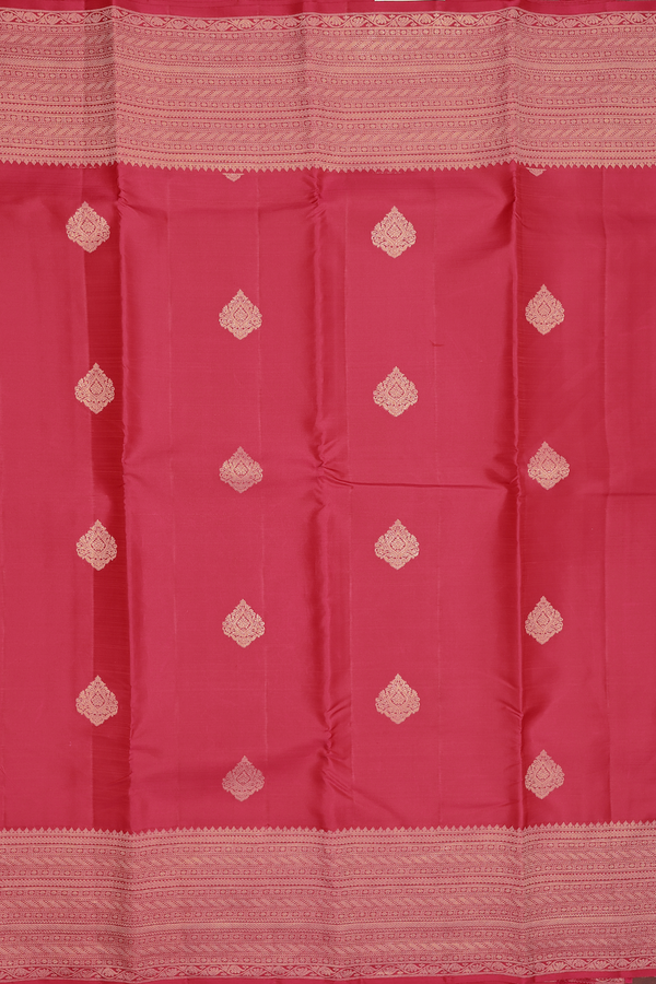 Kanchipuram Silk Saree In Crimson Red With Zari Motifs