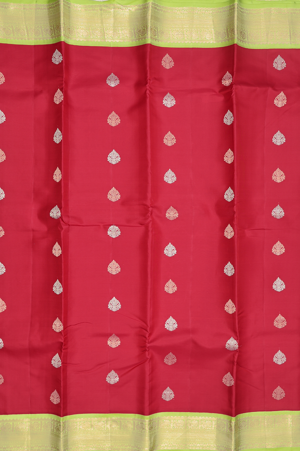 Kanchipuram Silk Saree In Ruby Red With Zari Motifs