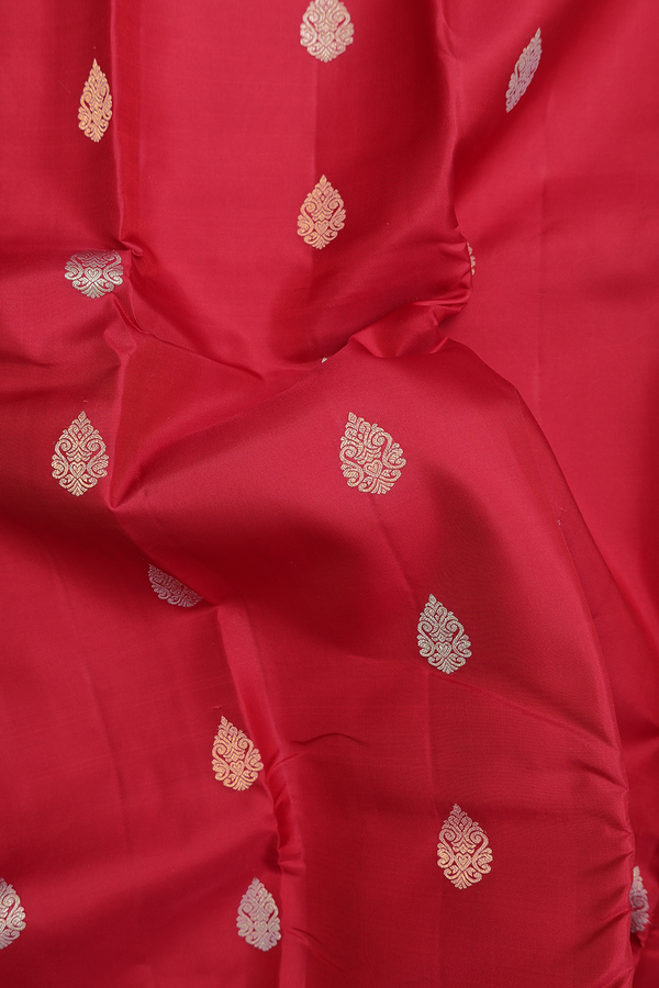 Kanchipuram Silk Saree In Ruby Red With Zari Motifs