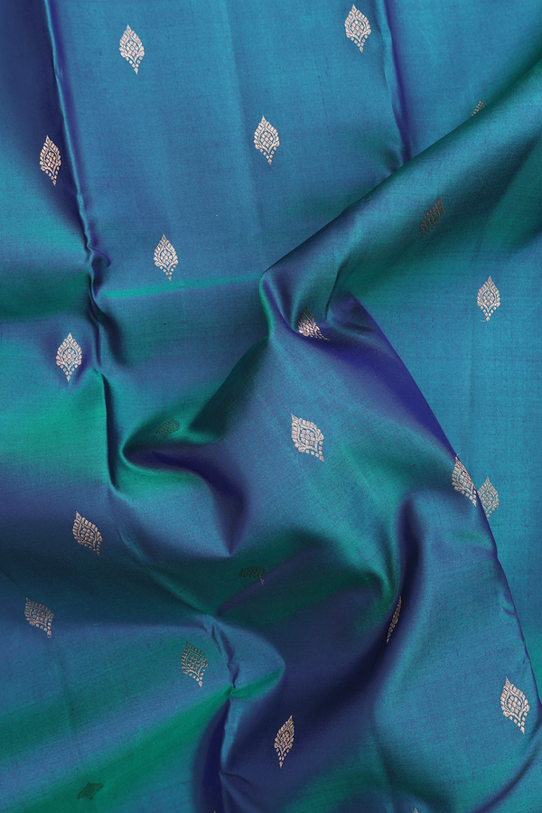 Kanchipuram Silk Saree In Teal Blue With Zari Buttas
