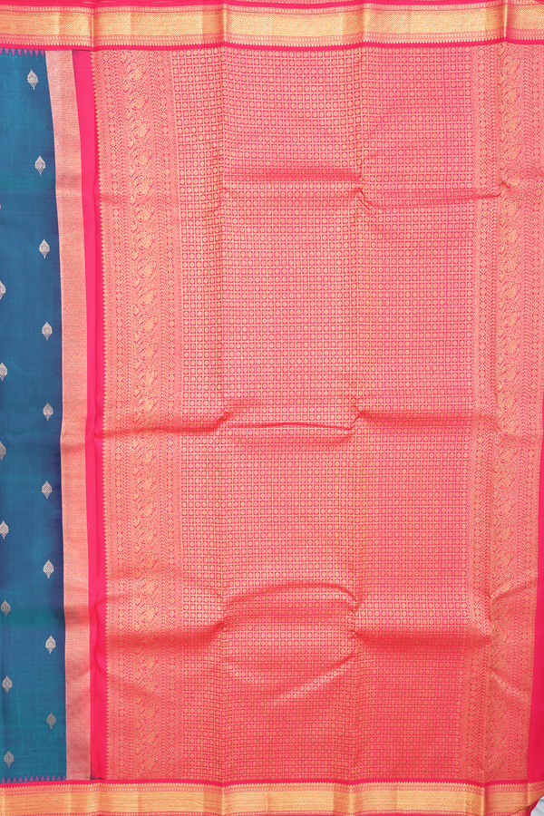 Kanchipuram Silk Saree In Teal Blue With Zari Buttas