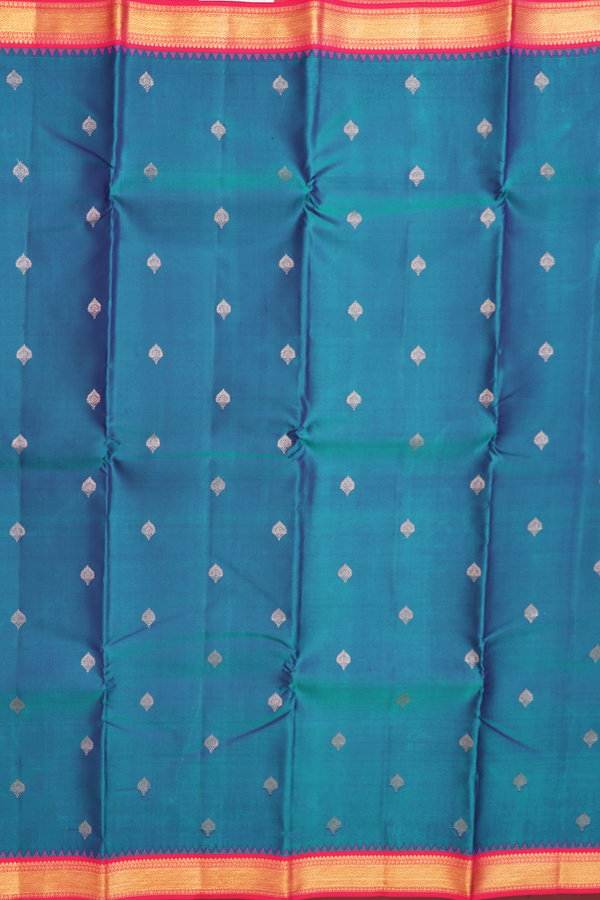 Kanchipuram Silk Saree In Teal Blue With Zari Buttas