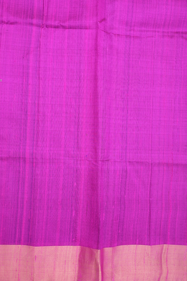 Raw Silk Saree In Plain Indigo Blue With Bavanchi Border