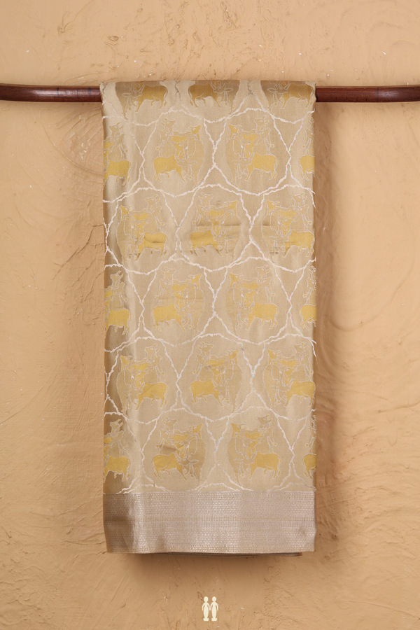 Banarasi Silk Saree In Brown With Cow Design