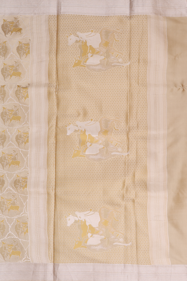 Banarasi Silk Saree In Brown With Cow Design