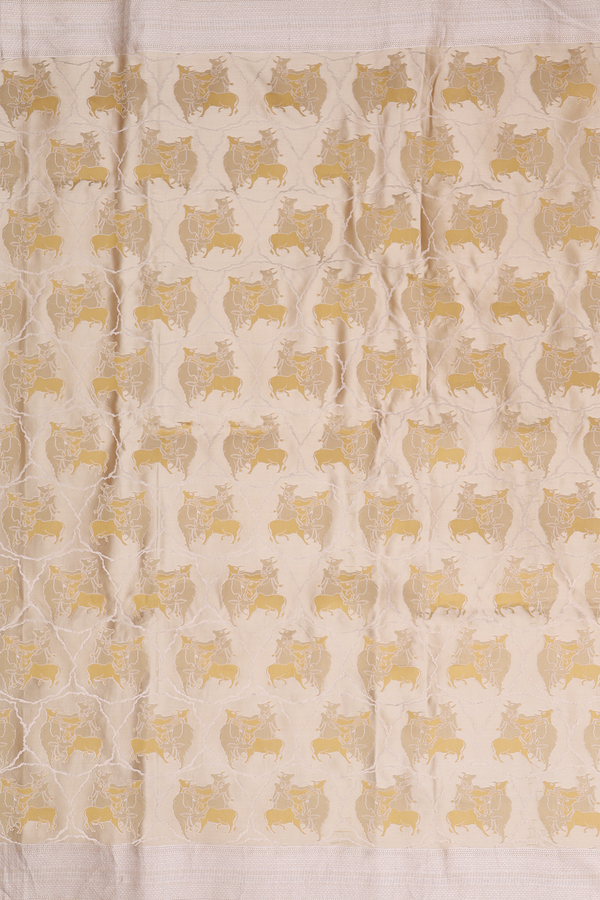 Banarasi Silk Saree In Brown With Cow Design