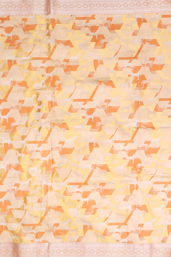 Mysore Silk Saree In Orange And Yellow With Horse Design