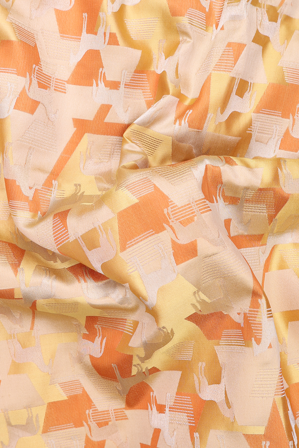 Mysore Silk Saree In Orange And Yellow With Horse Design