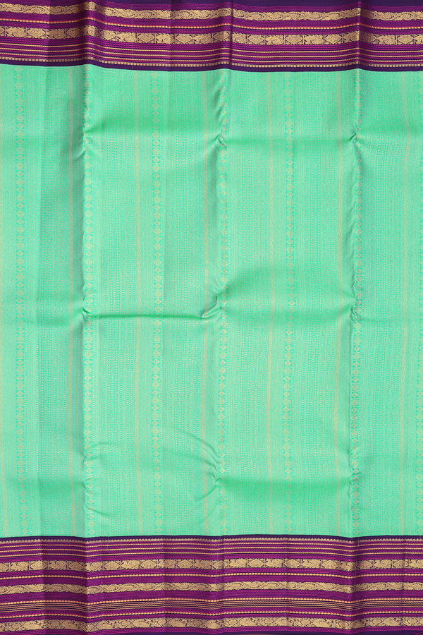Kanchipuram Silk Saree In Aqua Green With Stripes Design