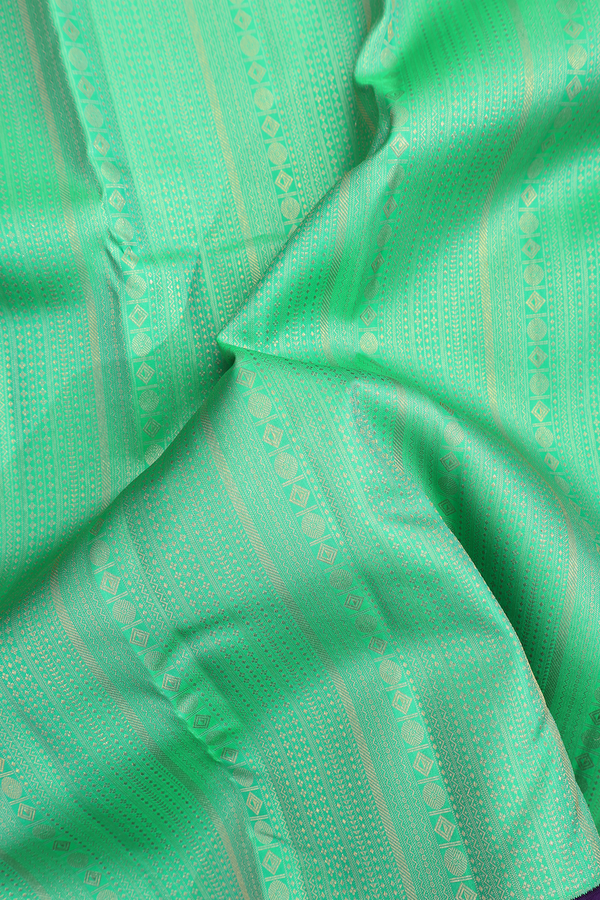 Kanchipuram Silk Saree In Aqua Green With Stripes Design