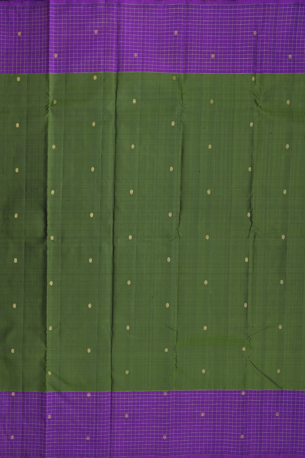 Kanchipuram Silk Saree In Olive Green With Floral Buttis