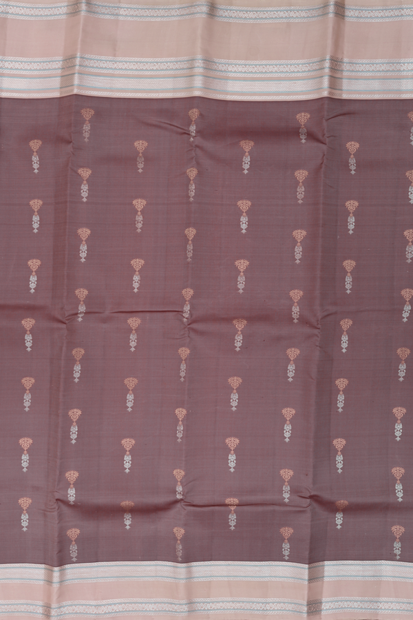 Kanchipuram Silk Saree In Plum Brown With Zari Buttas
