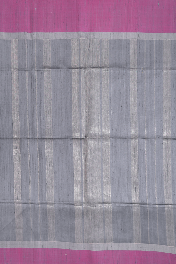 Raw Silk Saree In Grey With Contrast Border