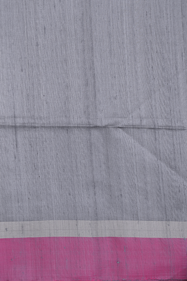 Raw Silk Saree In Grey With Contrast Border