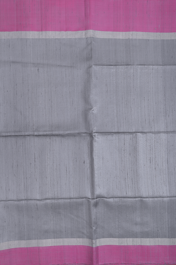 Raw Silk Saree In Grey With Contrast Border