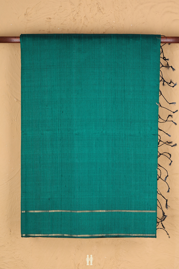 Raw Silk Saree In Pine Green With Contrast Pallu
